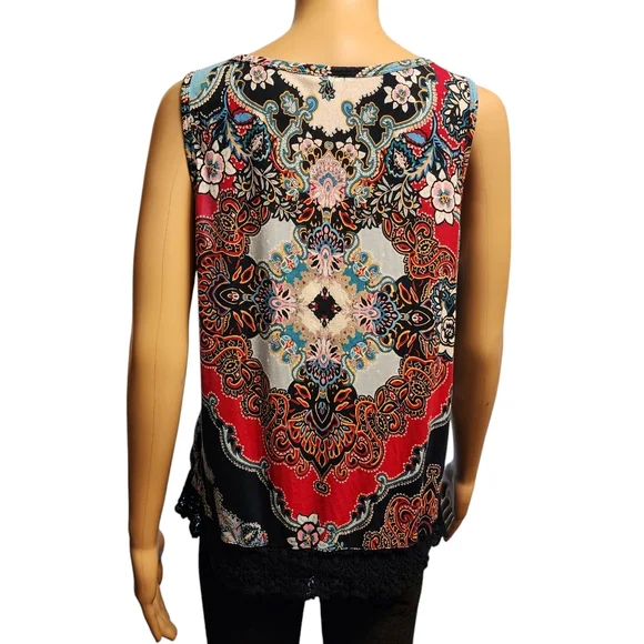 Bila Boho Paisley Print Tank Top with Crochet Hem Size M - Picture 5 of 11